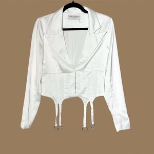 NEW Naked Wardrobe White Satin Corset-Style Blazer with Garter Straps, Small